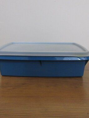 Tupperware Tuppercraft 767-2 Blue Storage 9" Bin with Insert and Lid Vintage USA